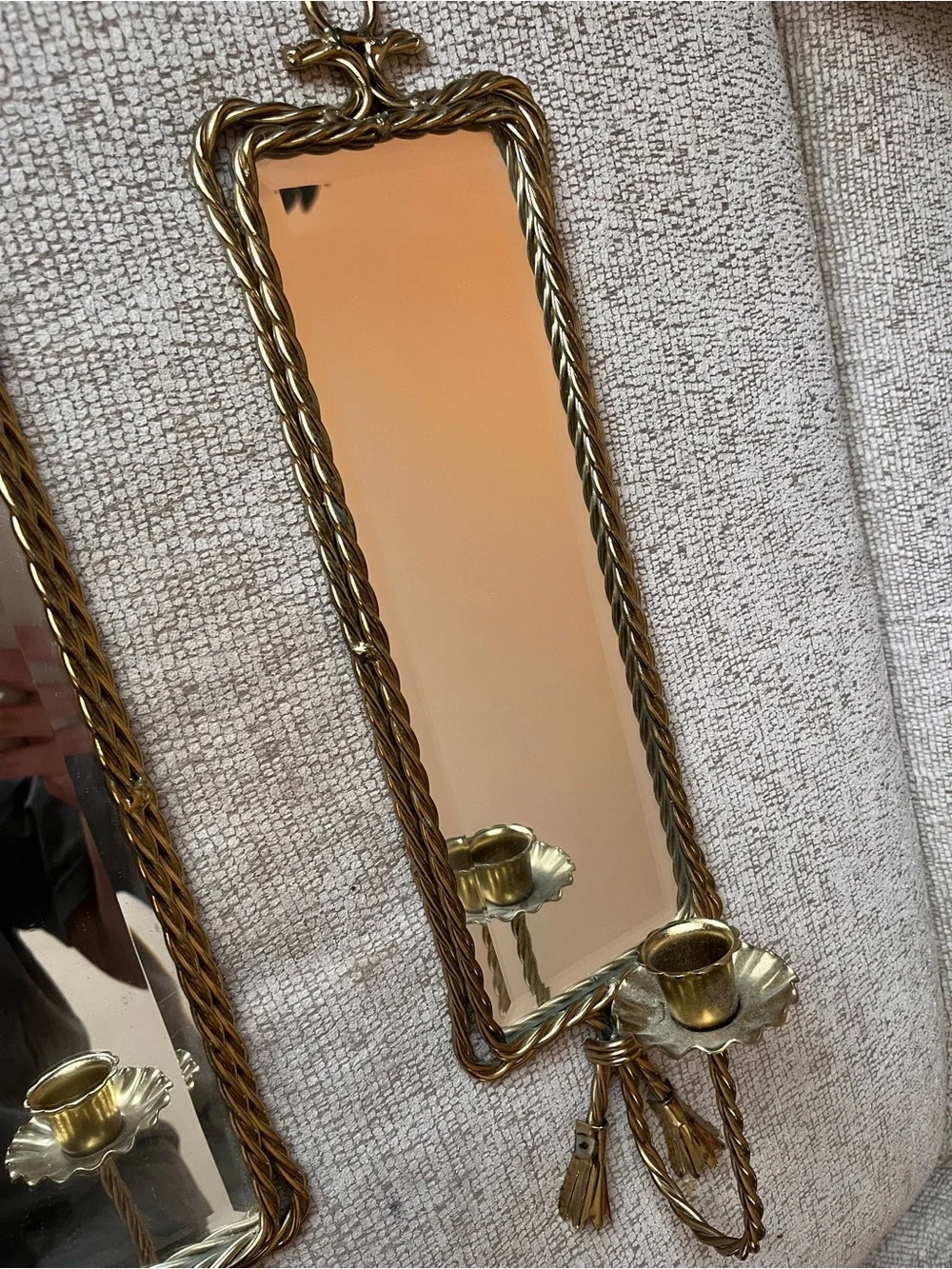Gold Rope Frame Wall Mirror with Candle Holders - Gold